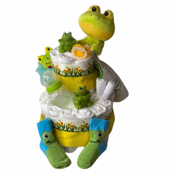 Frog Diaper Cake, Neutral Diaper Cake - Picture 2 of 6